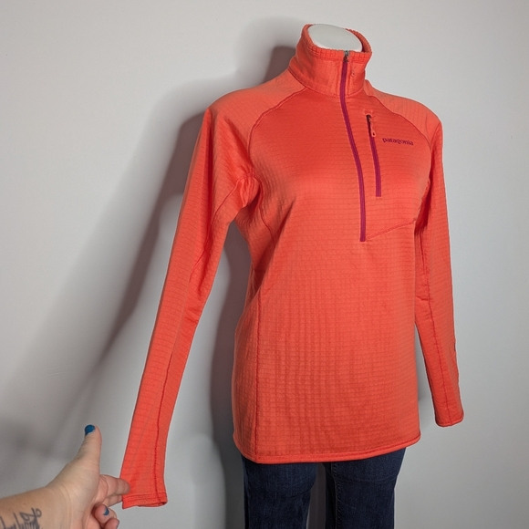 Patagonia R1 Orange Pink Fleece Lined 1/2 Zip Pullover M - Picture 4 of 9